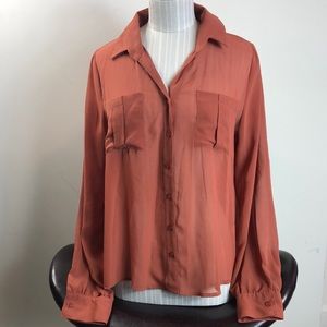 Womens Mine blouse long sleeve button down rust medium
